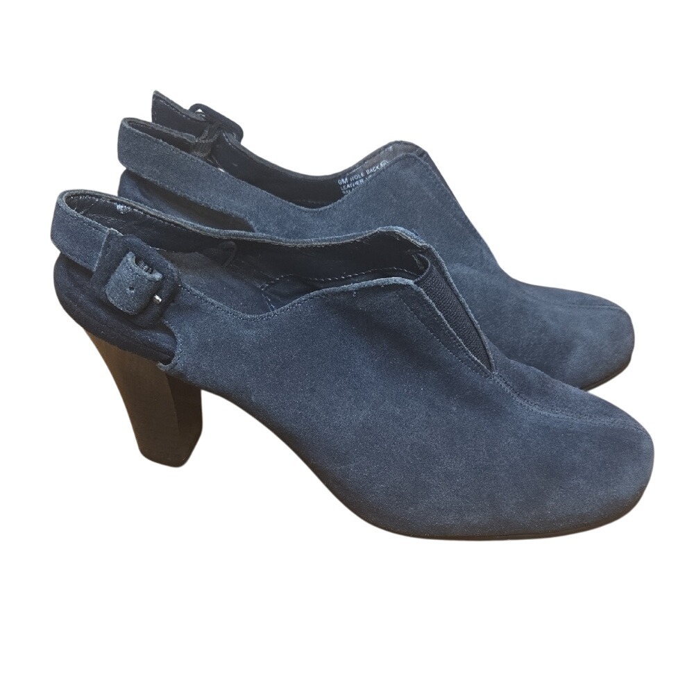 Aerosoles Sling Back Navy Blue Leather Suede Sling Back Mule Heel Buckle‎ Size 9